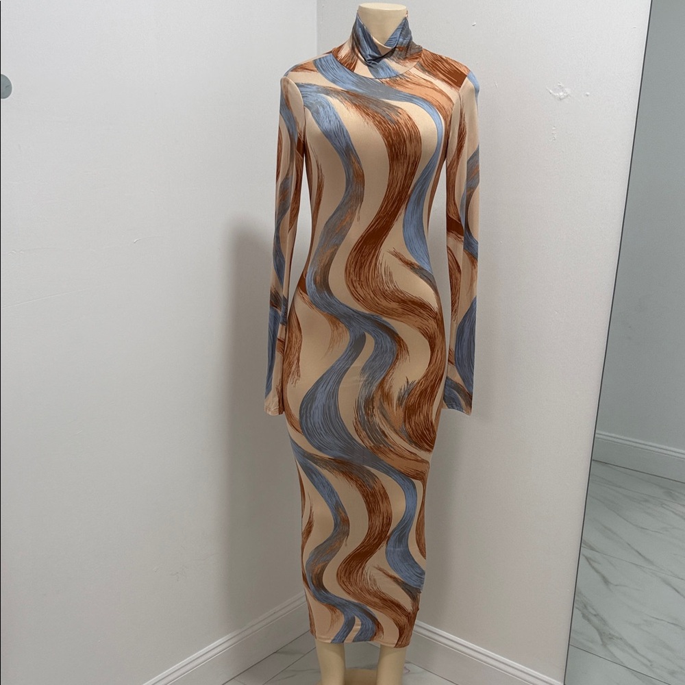 Elegant Multicolor Swirl Midi Dress